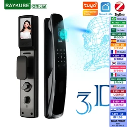 RAYKUBE-cerradura inteligente DF4 3D con reconocimiento facial, dispositivo de cierre electrónico con cámara Tuya Zigbee, con huella dactilar y mirilla con tarjeta IC