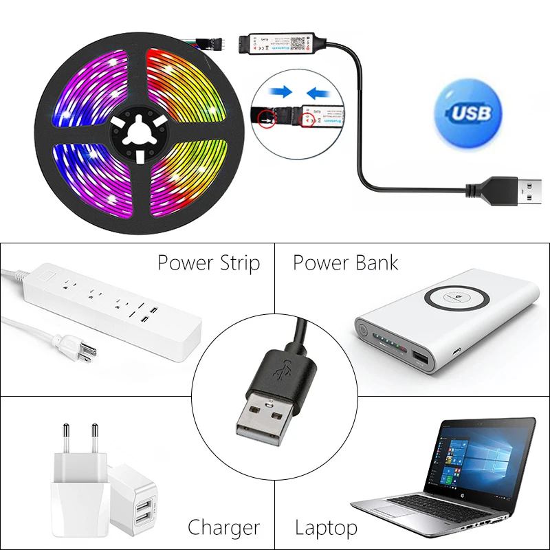 Zdalny Bluetooth światła listwy RGB LED kontrola aplikacji taśma diodowa synchronizacji muzyki 5V USB do dekoracji podświetlenie TV imprezy