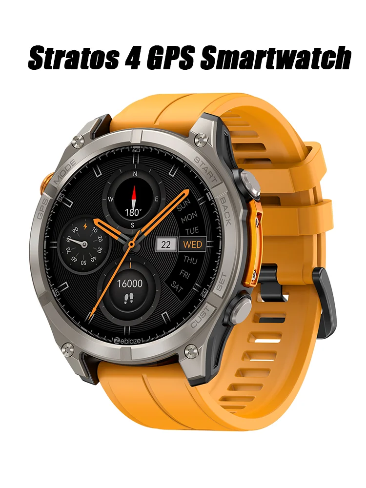 Zeblaze Stratos 4 GPS Smartwatch 1,43 Zoll AMOLED Kompass Höhenmesser Bluetooth-Anruf Herzfrequenz SpO2 Taschenlampe Fitness-Tracker Orange