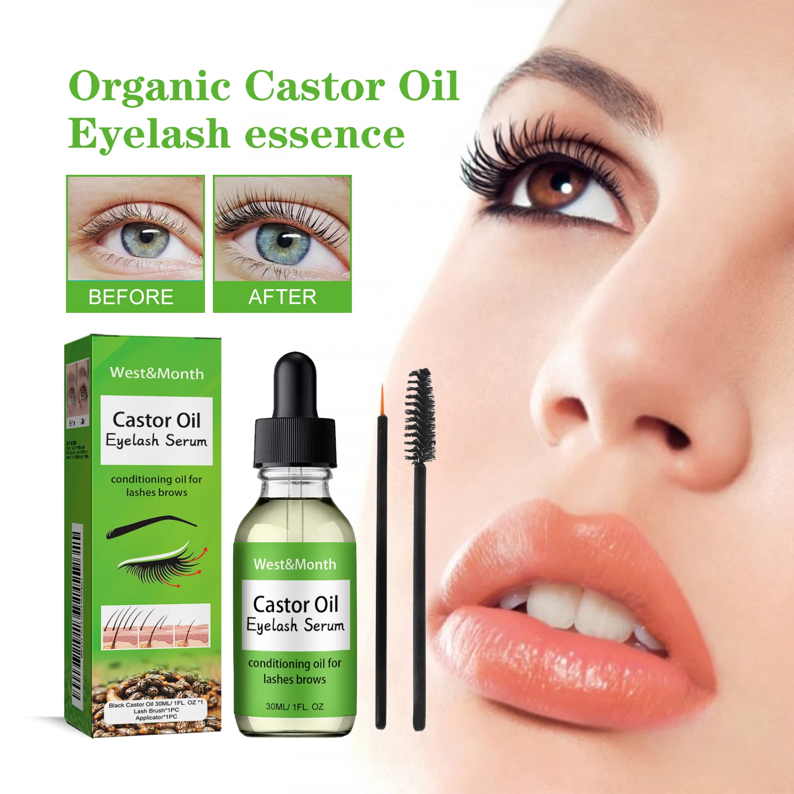 Betor Oil Wimpernwachstumsserum mit Bürste, Mehrfachreinigende Essenz für Haare, Augenbrauen und Wimpern, nährende, feuchtigkeitsspendende Flüssigkeit