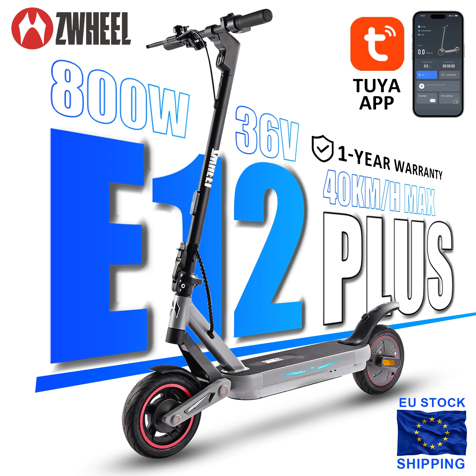 ZWHEE ZSA PLUS Scooter Eléctrico para Adultos: Batería de 36V, 10Ah, hasta 30km de autonomía, control por aplicación/botón, absorción de