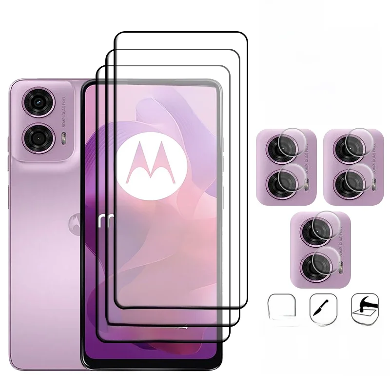 Protetor de tela para motorola moto g24, 6 em 1, vidro temperado, cobertura de cola completa, 9h