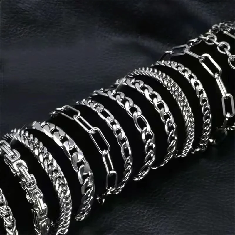 Bracelete de Corrente Cubana em Aço Inoxidável para Homens e Mulheres, Figaro Vintage Metal Viking
