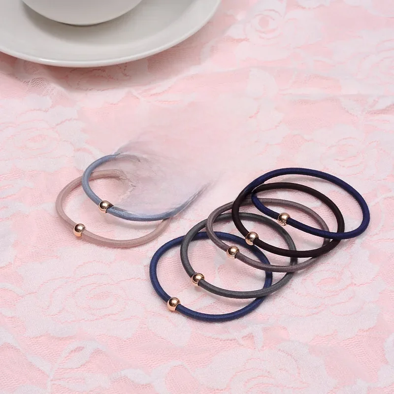 10PCS/lot New Women Basic Colorful Golden Ball Elastic Hair Bands Ponytail Holder Lady Rubber Bands Tie Gum For Hair Accessories — zdjęcie 2