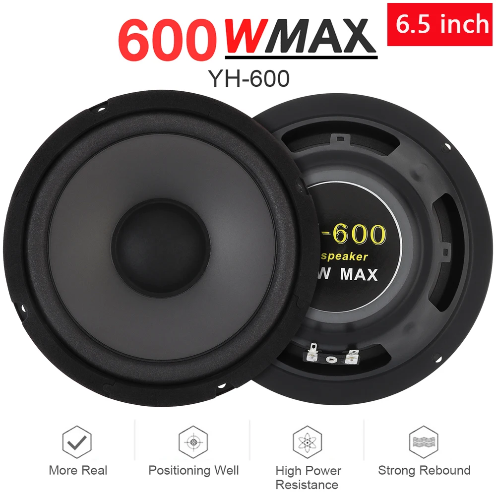 1pc/2pcs 6.5 Inch Car Speaker 600W 2 Way Vehicle Door Suoofer Auto Audio Music Stereo Full Range Frequency Automotive Speakers