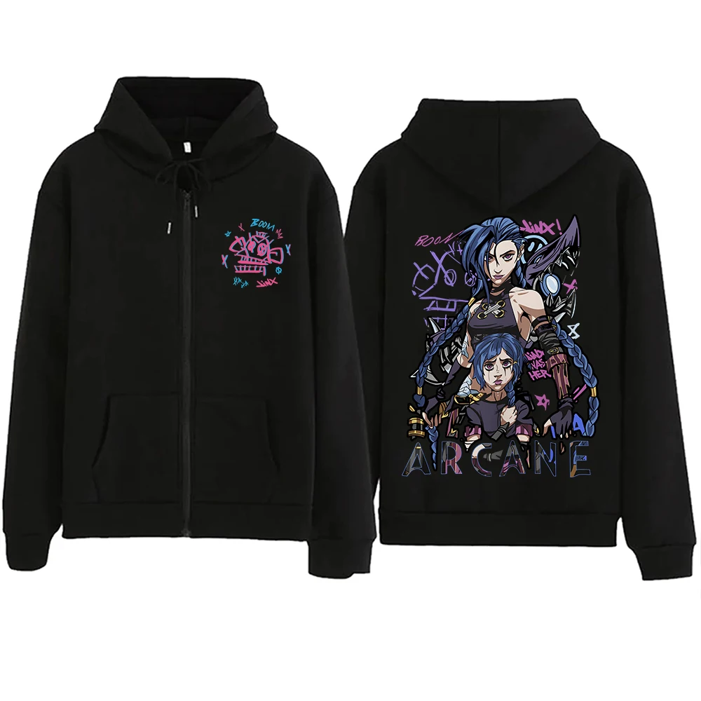 Arcane-Jinx Graphic Zipper Hoody Men Women Hip Hop Fashion Zip Up Sweatshirt Men Oversized Pullover Hoodie Streetwear Tops