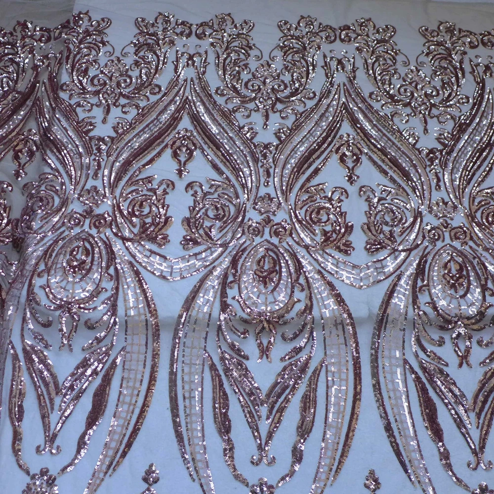 

HelluyerDc White,AB,campgane,green sequins lace fabric,large patterns heavy embroidery for wedding prom dress fabric