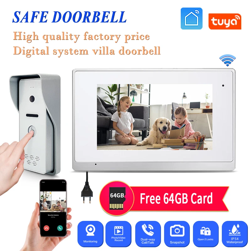 

On Stock WIFI 1080P LCD 7'' TouchScreen Home Video Intercom Video Doorbell Camera For Apartment Tuya Smart App To Control