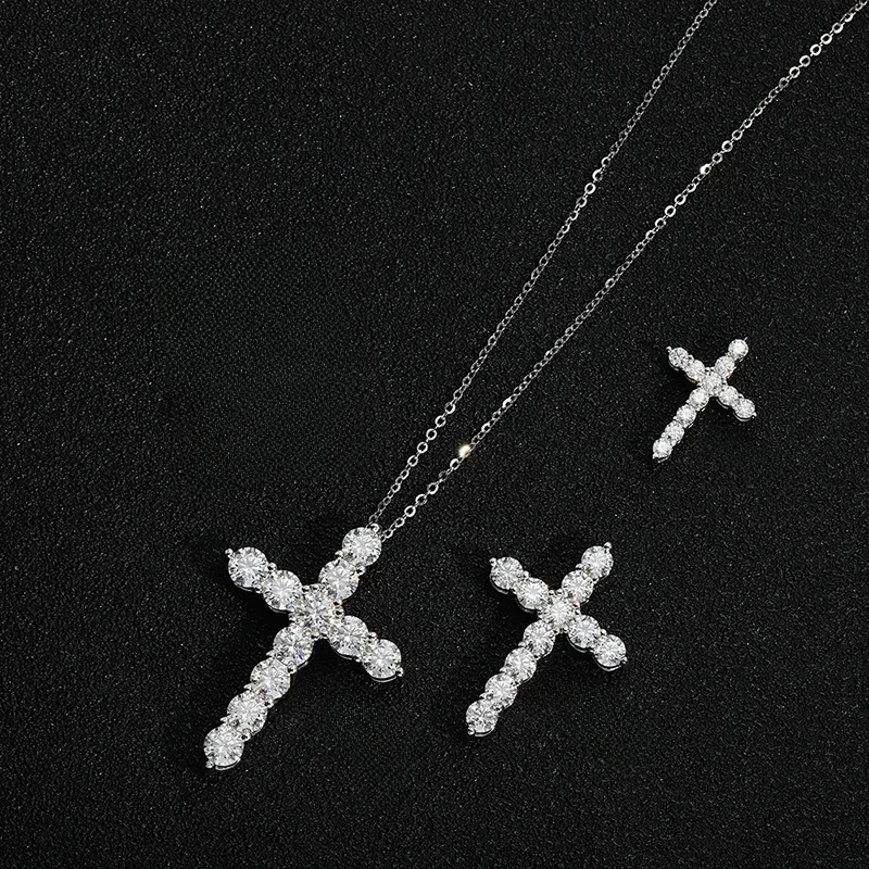Lycfn 2,5-5mm Moissan ite Kreuz Anhänger Halskette Sterling Silber Kette plattiert 18 Karat Gold