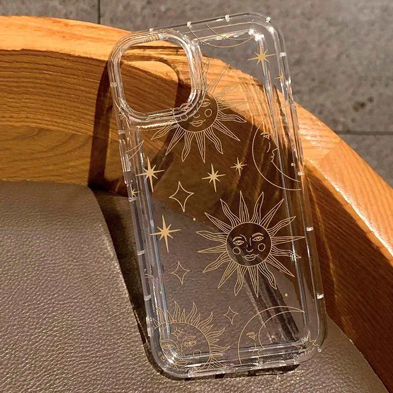 Xiaomi Redmi Note 12, 4g,11,10,13 pro plus,5g,11s,12s,10s用の太陽と月の星が付いた透明な電話ケース9、12c、13c、4g
