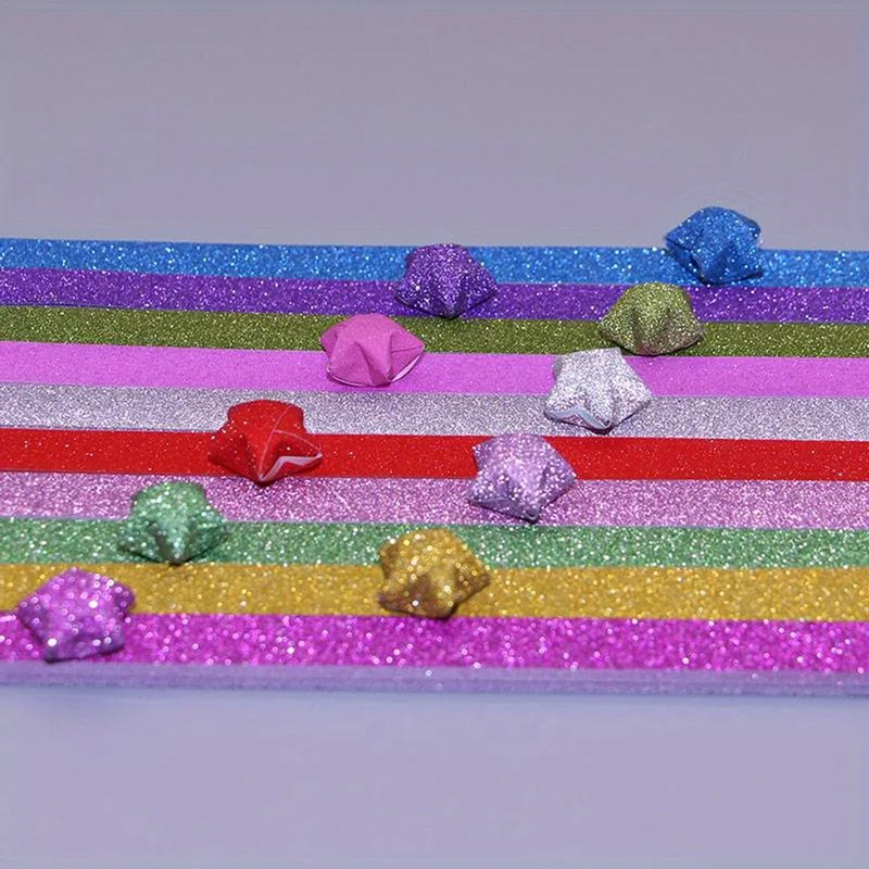 520-teiliges Glitzer-Stern-Origami-Set - Bunte Farbmischung, Kreatives Bastel- und Geschenkdekoration-Kit