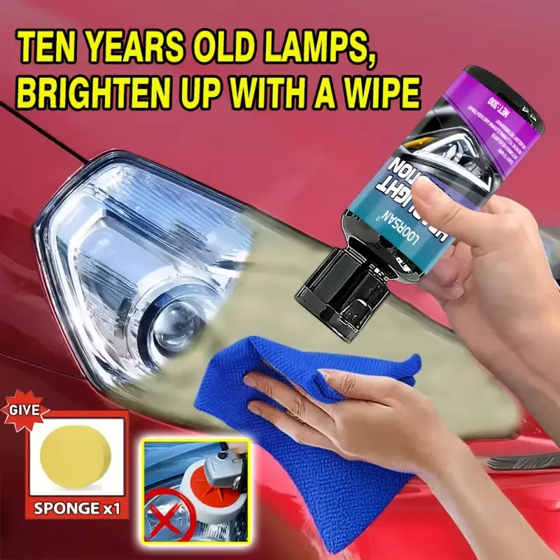 Headlight brightness restoration cream, no sanding required, removes yellowing and haze, long-lasting clarity