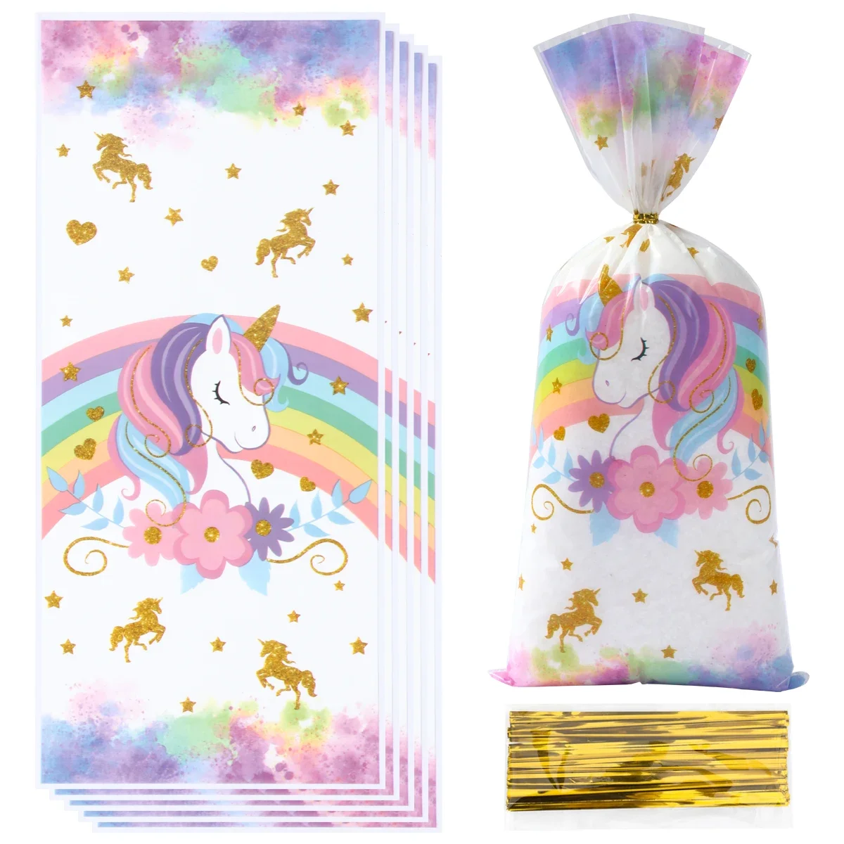 25/50/100 szt. Torebki na słodycze z motywem jednorożca, dekoracje na przyjęcie urodzinowe z jednorożcem, torby na prezenty na baby shower, ślub, artykuły imprezowe — zdjęcie 2