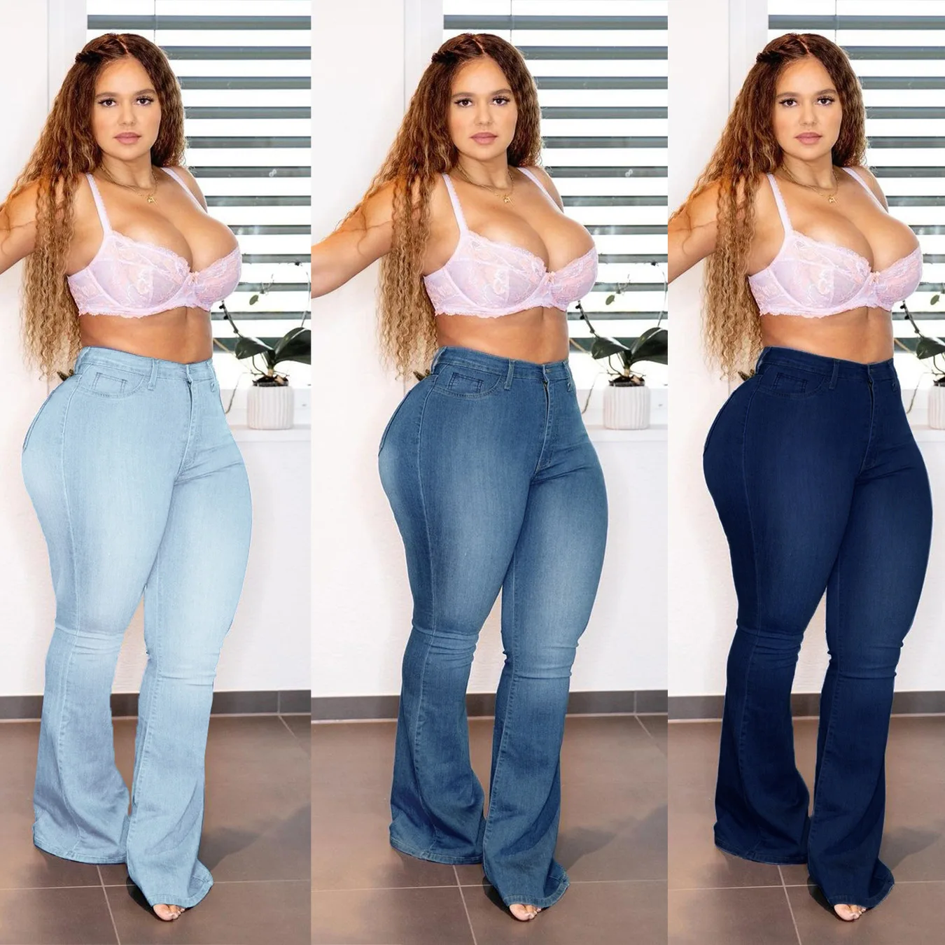 XL-5XL Women\'s High Waist Plus Size Boot Cut Jeans Fashion Skinny Stretch Denim Flared Pants Casual Female Large Size Trousers