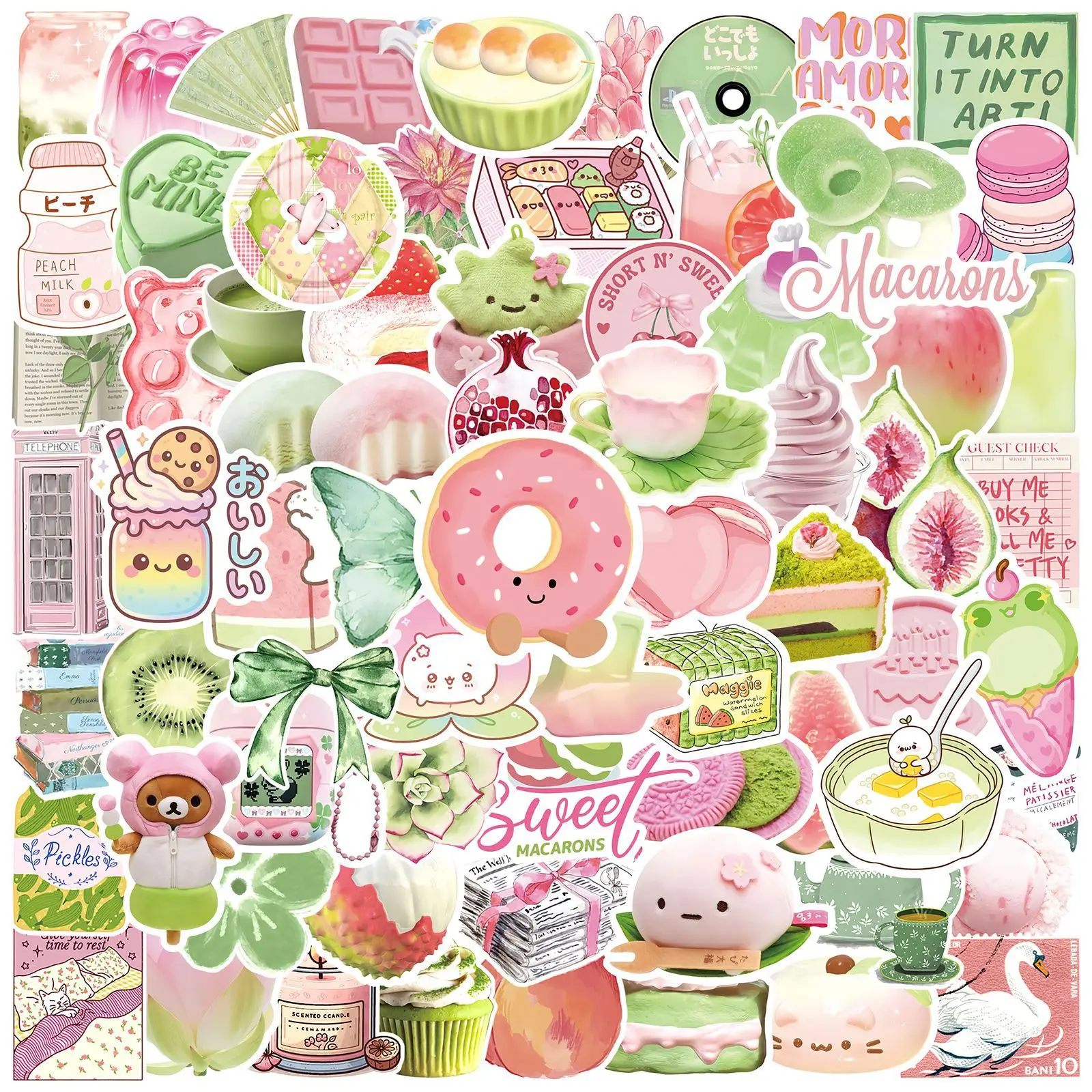 10/50/100 PCS INS Style Pink Green Cartoon Graffiti Stickers Creative decoration notebook Computer Scrapbook Waterproof Decals