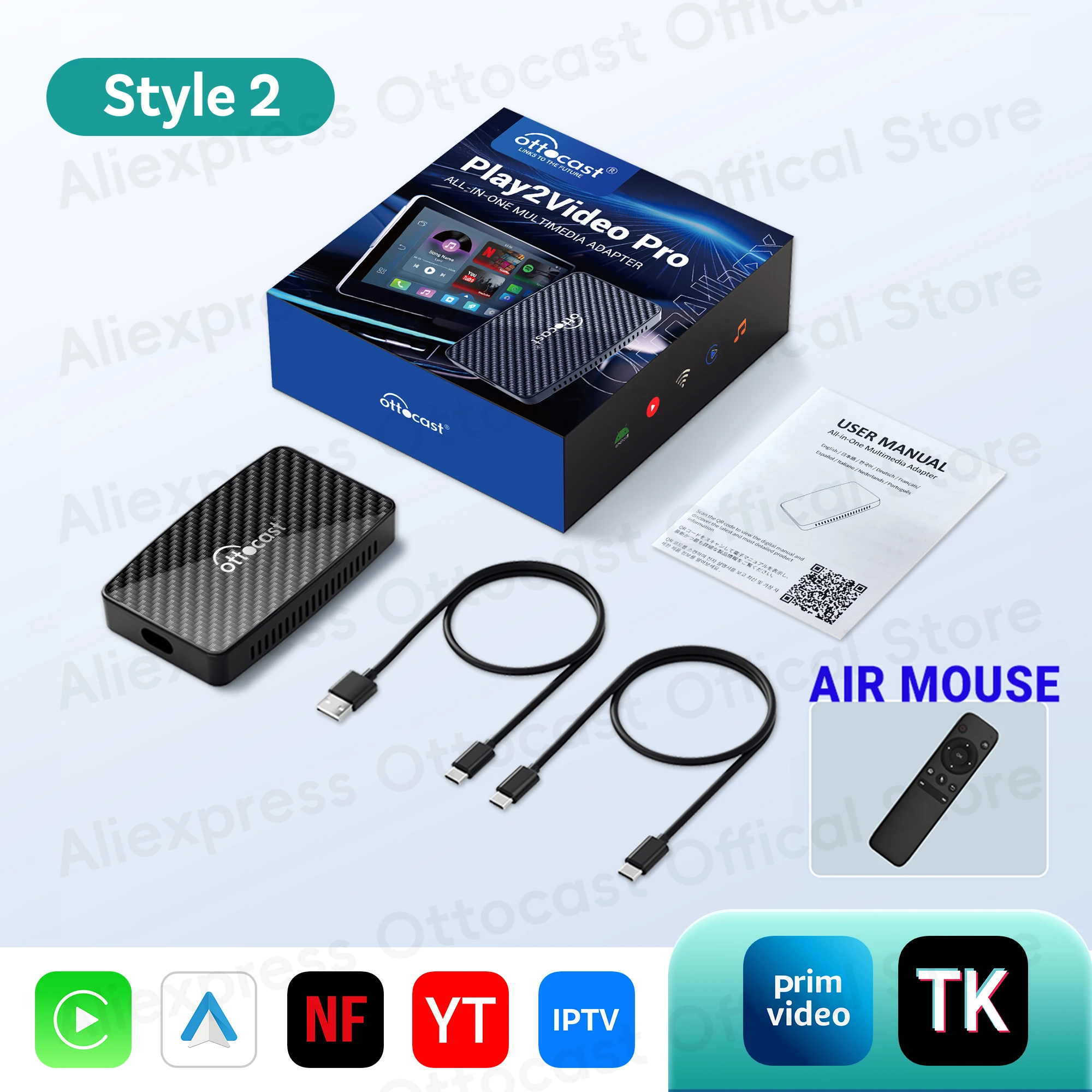 OTTOCAST U2X PRO Wired to Wireless Android Auto CarPlay 2 in 1