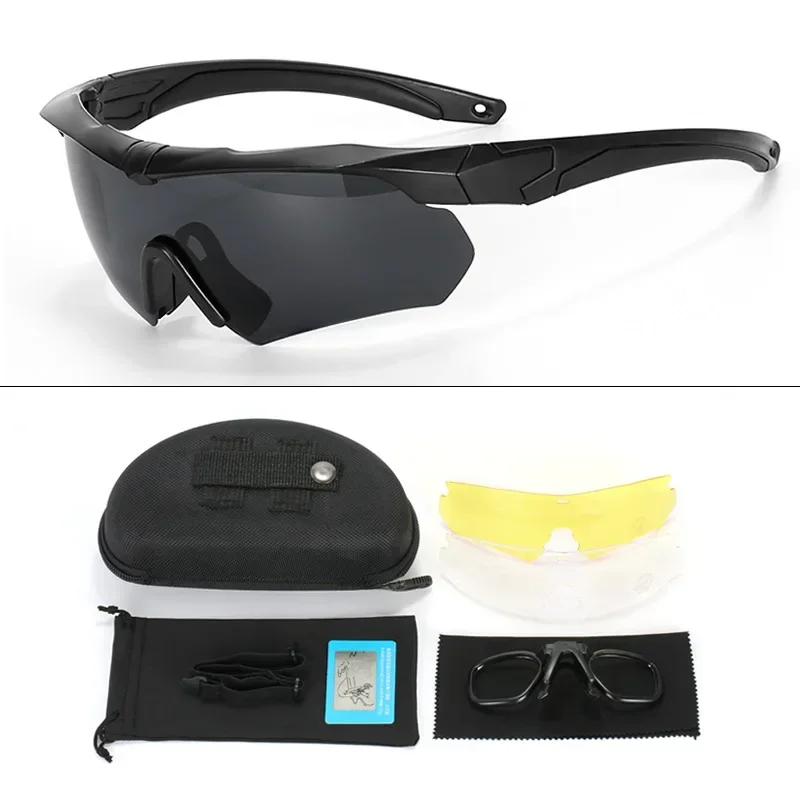 Lunettes tactiques militaires CS Airsoft lunettes de tir coupe-vent HD 3 lentilles Motocross moto alpinisme lunettes sûres