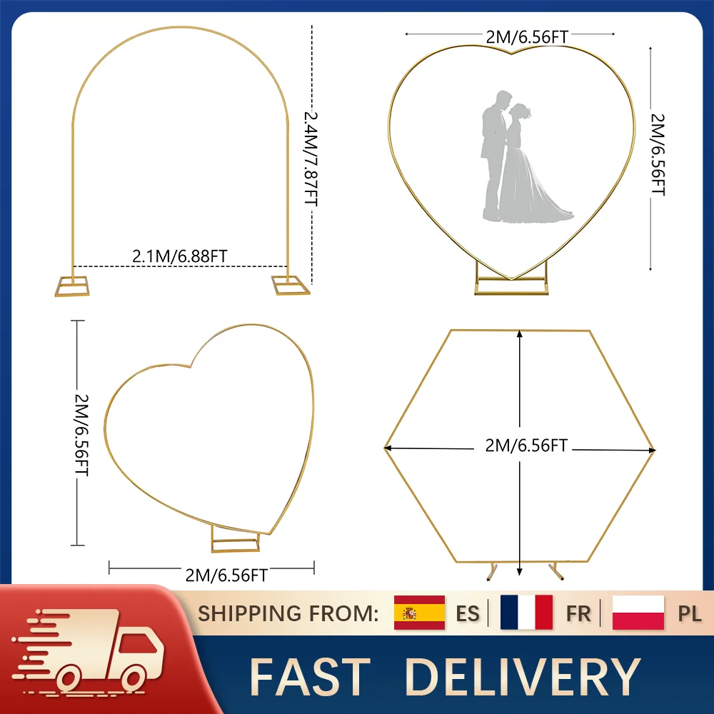 Arco per matrimonio in oro Stand Decorazioni per feste Arco per palloncini Fondale per matrimonio Staffa per supporto per telaio 7.87/6.56FT Decorazione per cerimonia per feste di compleanno