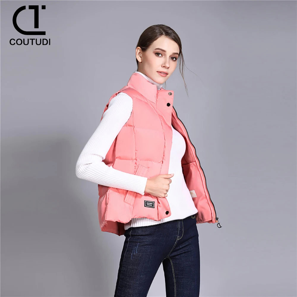 COUTUDI Women Vest Top Winter Cotton Padded Sleeveless Puffer Jacket Warm Down Coat Women Parkas Jacket Outerwear Spring Autumn