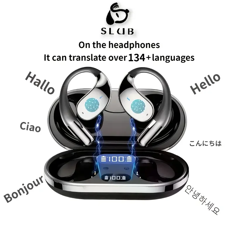 Écouteurs traducteurs IA Bluetooth 6.1, 154 langues, TWS ouverts, ENC, Hi-Fi, enregistrement, pour iPhone 16/15, Android, PC et Windows
