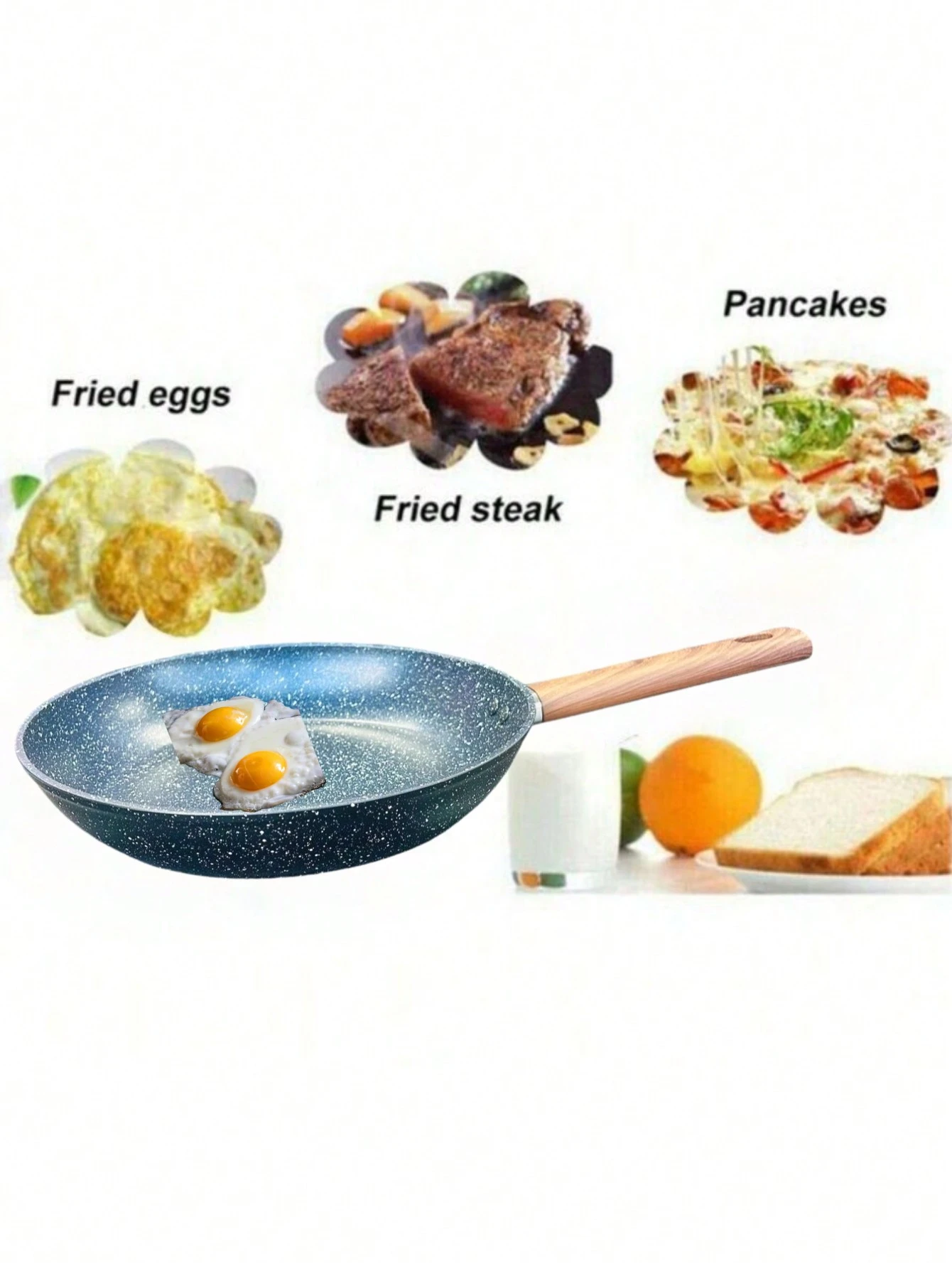 مقلاة تفلون غير لاصقة مقاس 26 سم بمقبض خشبي، لأي نوع من الحساء والطعام #3