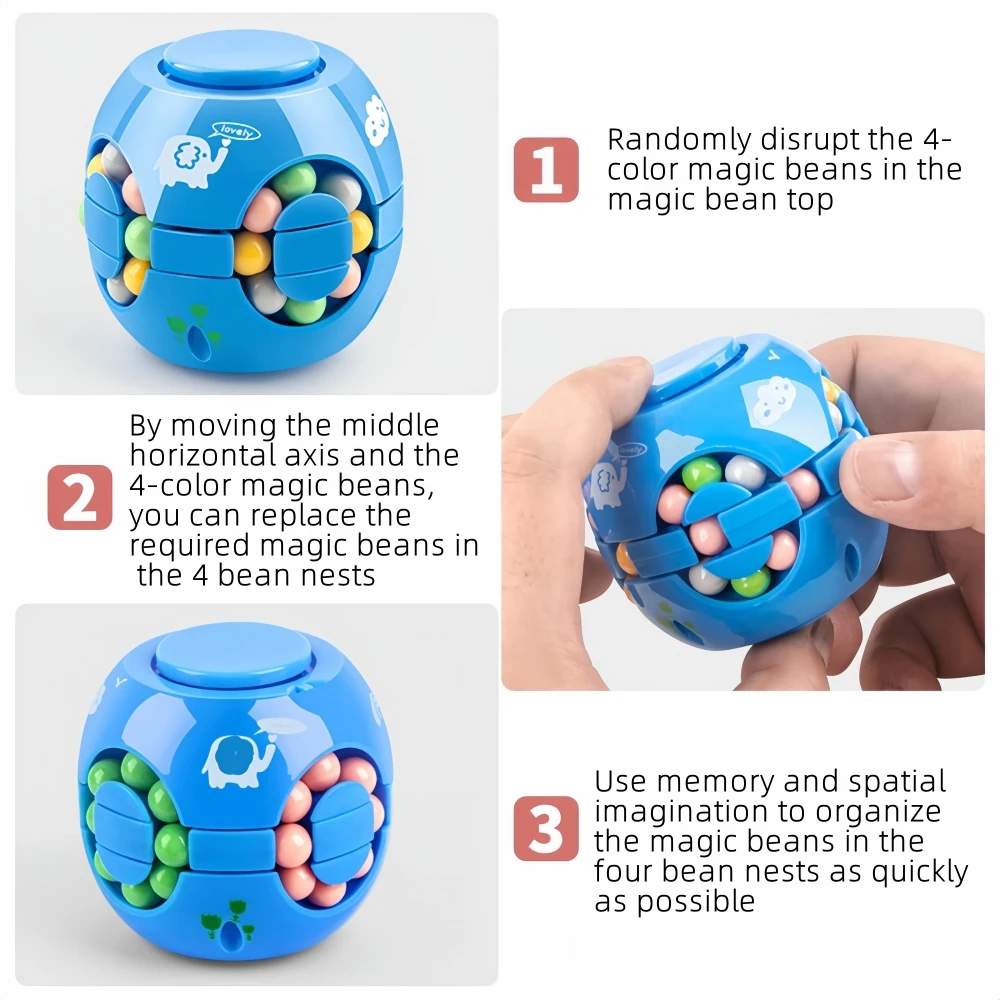 1 pc baby toys,Educational small toys,spinning magic bean puzzle toy, magic bean cube toy and fidget spinner two-in-one toy