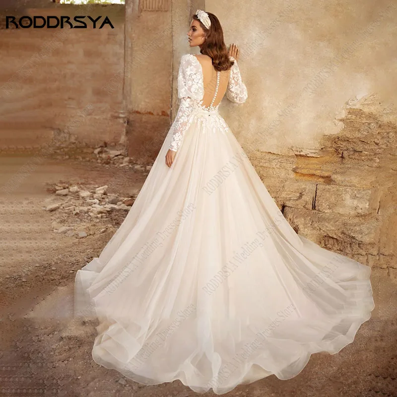 Gaun pernikahan putri RODDRSYA gaun pengantin cahaya sampanye Tulle A-line vestidos de novia 2024 lentera lengan panjang pesta pengantin untuk pengantin