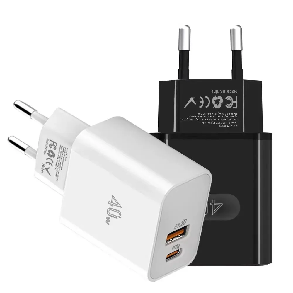 Adaptateur de chargeur rapide USB-C 40W, bloc de chargeur mural PD QC 4.0 PPS, double Port Type C, pour iPhone Samsung Xiaomi oppo vivo