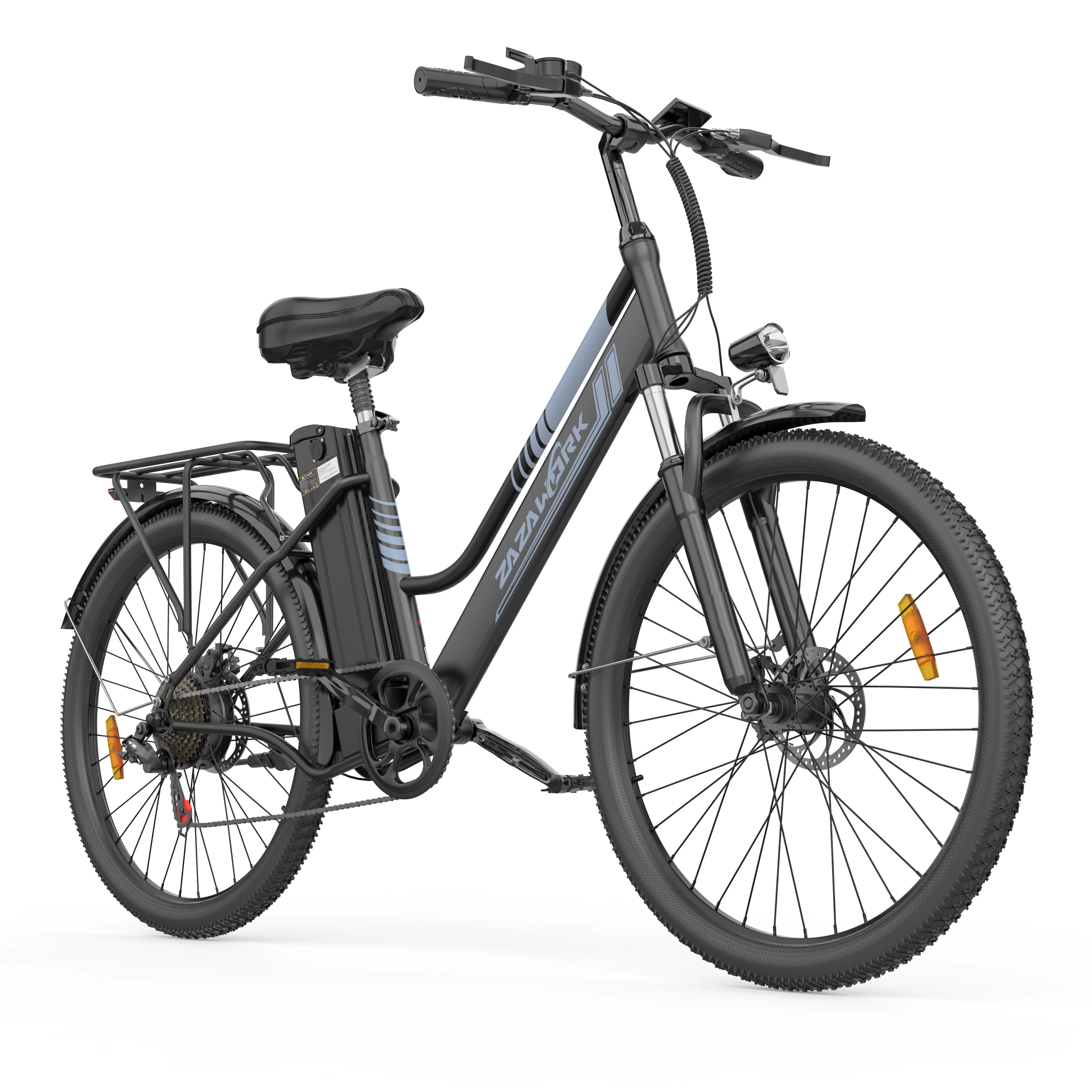 ZAZAWORK C26Pro, bicicletta elettrica da città con pneumatici larghi da 26", batteria rimovibile da 36 V e 20 Ah, motore da 250 W, 7 velocità, freni a disco idraulici, autonomia fino a 120 km.