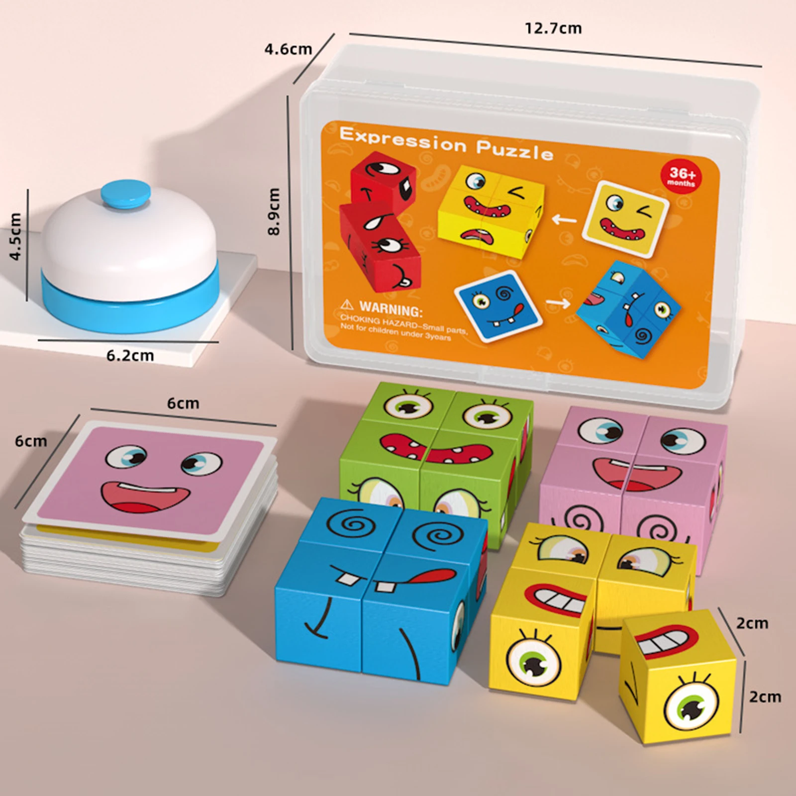 บล็อกไม้มอนเตสซอรี่จับคู่สีสันและเปลี่ยนหน้าตัวละคร พร้อมการ์ดเกม 40 แบบ ของเล่นเสริมพัฒนาการสำหรับเด็ก