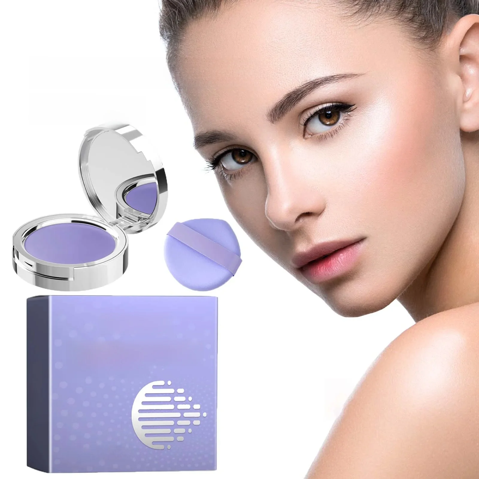 Poudre mate de lavande, poudre de réglage du contrôle de l'huile, poudre de fond de teint lissante imperméable avec bouffée, poudre de réglage libre