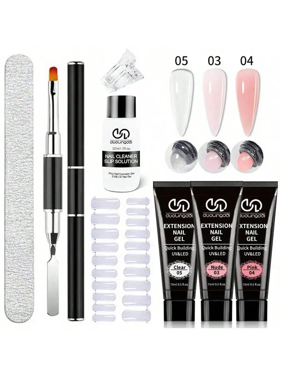 8 stks/set Poly Extension Gel Set Nail Art Polygels Kit Helder Witte Kleur Nagel UV Gel Tip Vorm Acryl Nagelgel Slice Brush Kit - afbeelding 2
