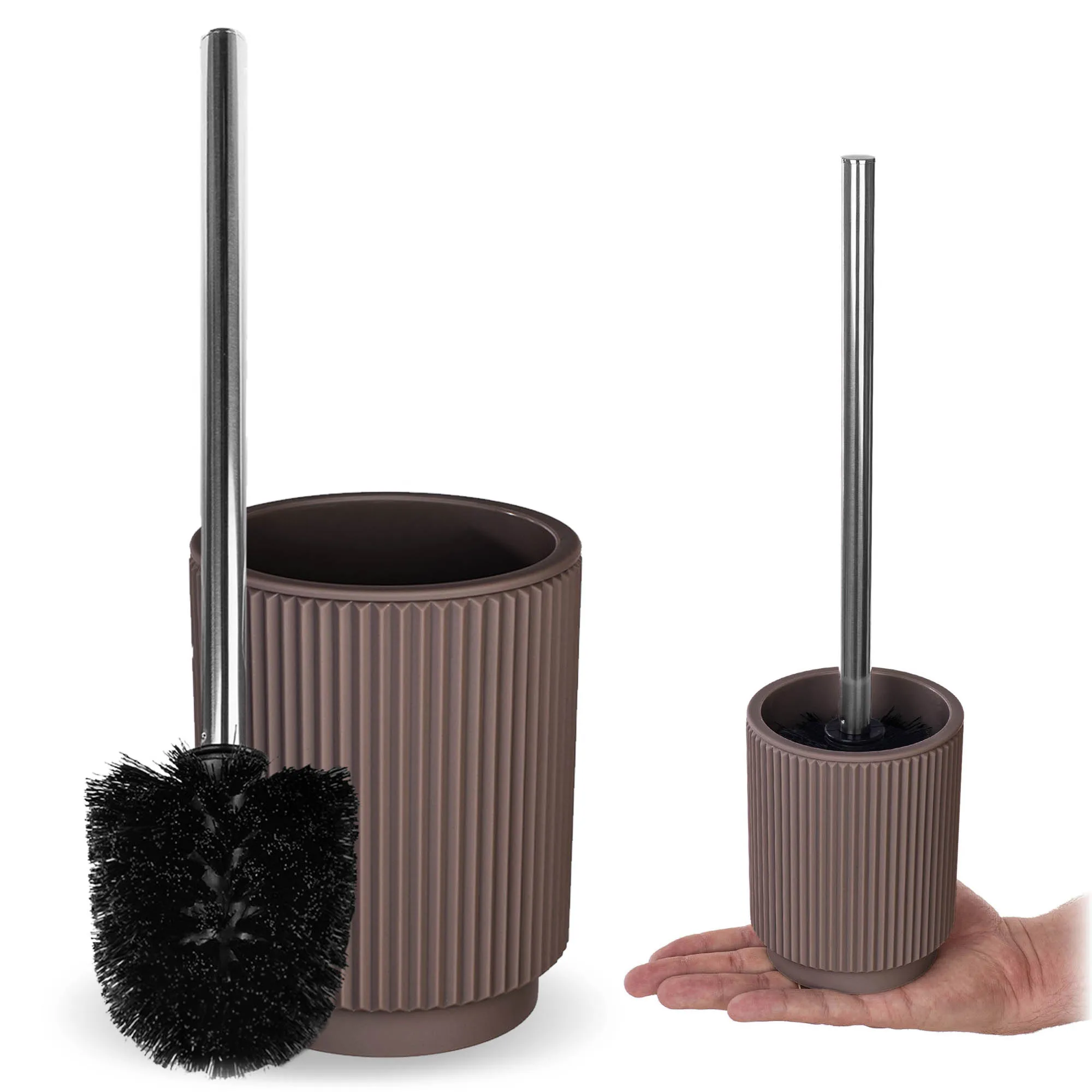 Kadax toiletborstel met opvangbak, elegante toiletborstel van polyhars, taupe toiletopvangbak, 1 stuk.