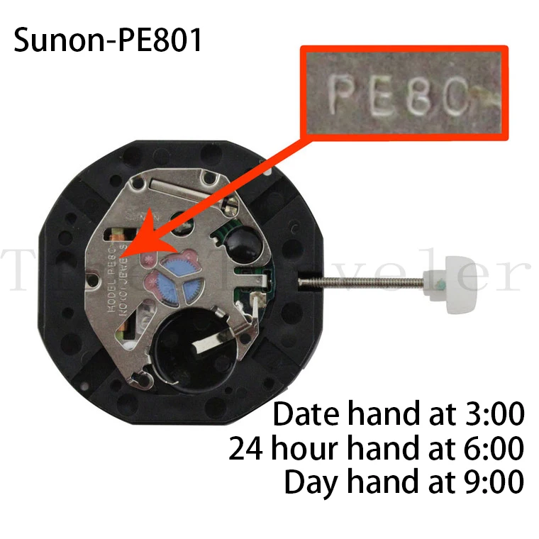 Sunon 6 Hand Quartz Multi Eye Watch Movement PE801 Overall Height 4.9mm