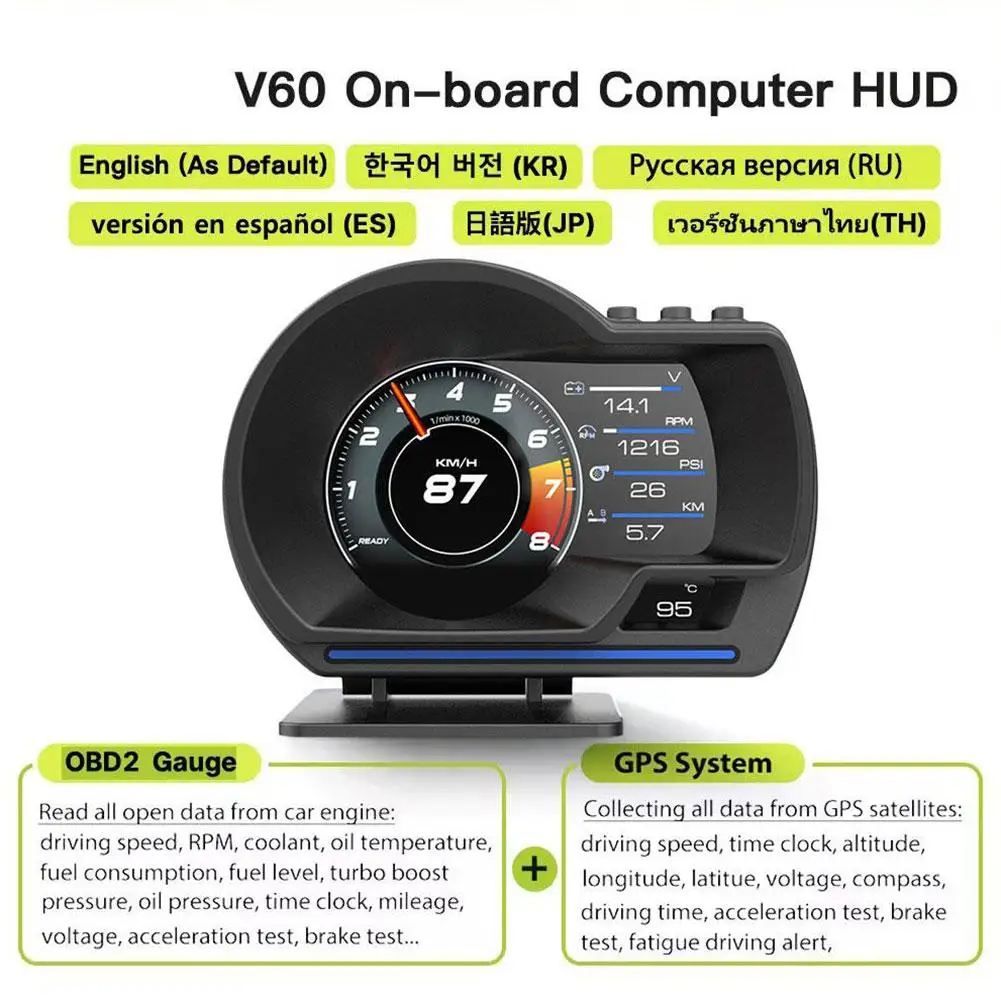 HUD A501 OBD2 Car Head Up Display Smart Car Water&Oil Alarm Temp RPM Odometer Auto Meter Up Gauge Turbo Display Security