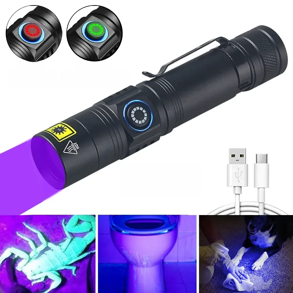 Mini 365nm 395nm UV-Taschenlampe ultraviolettes Schwarzlicht USB wiederauf ladbare lila Linter nas