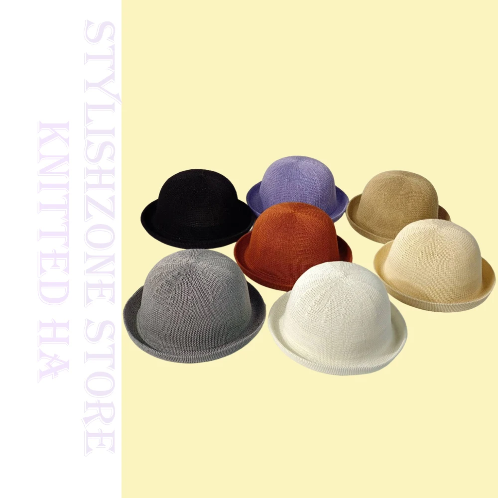 

Vintage Women's Solid Knit Cloche Hat Breathable Summer Sun Hat Casual Lightweight Bucket Cap forBeachTravel Dailysombrero mujer