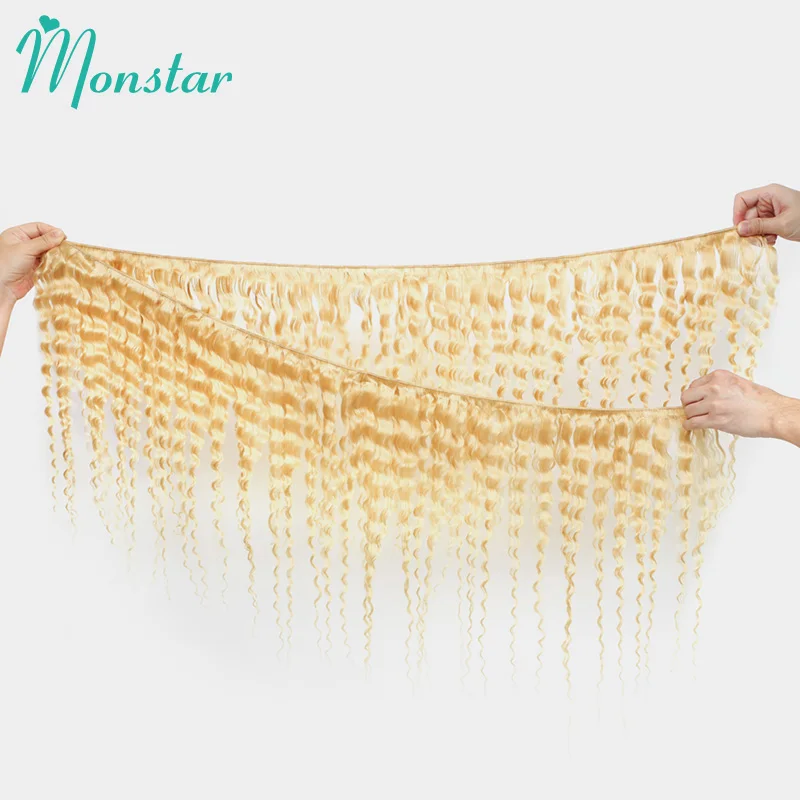 Monstar 1/3/4 pcs 613 blonde Farbe weben Haar bündel brasilia nisch 28 30 Zoll 613 tiefe Wellen bündel remy lockige menschliche Haar verlängerung