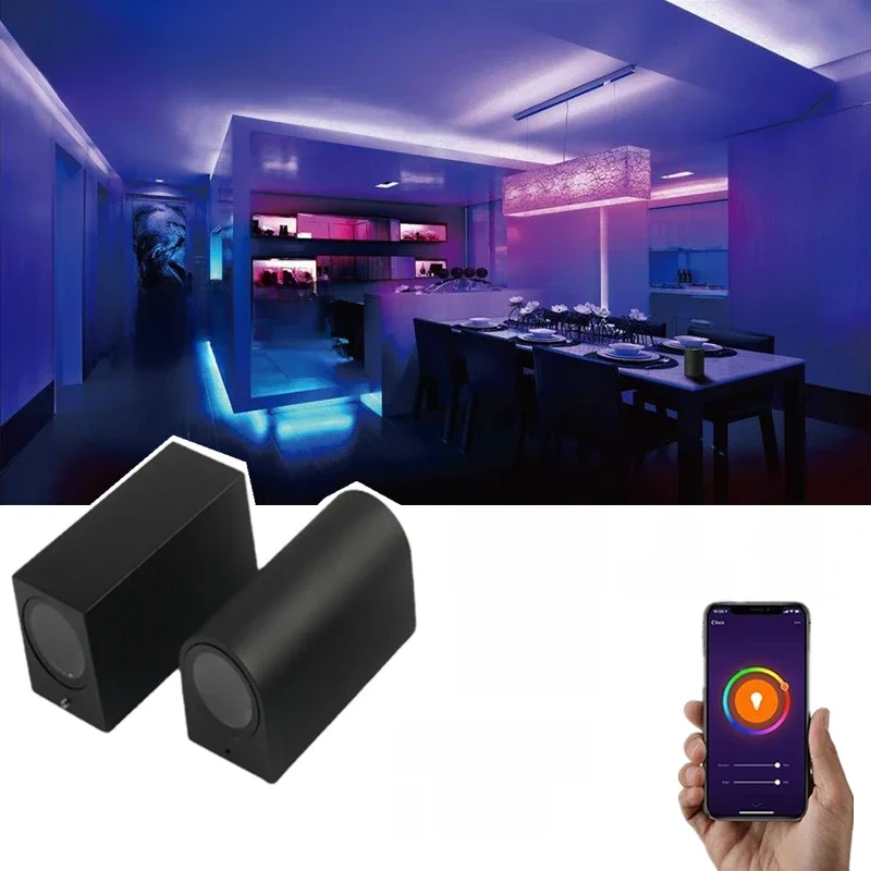 Tuya-Applique Murale LED Intelligente, Haut et Bas, RVB, CCT, Extérieur, Bluetooth, WIFI, Télécommande, Ampoule GU10, Jardin Extérieur, Porche, Applique
