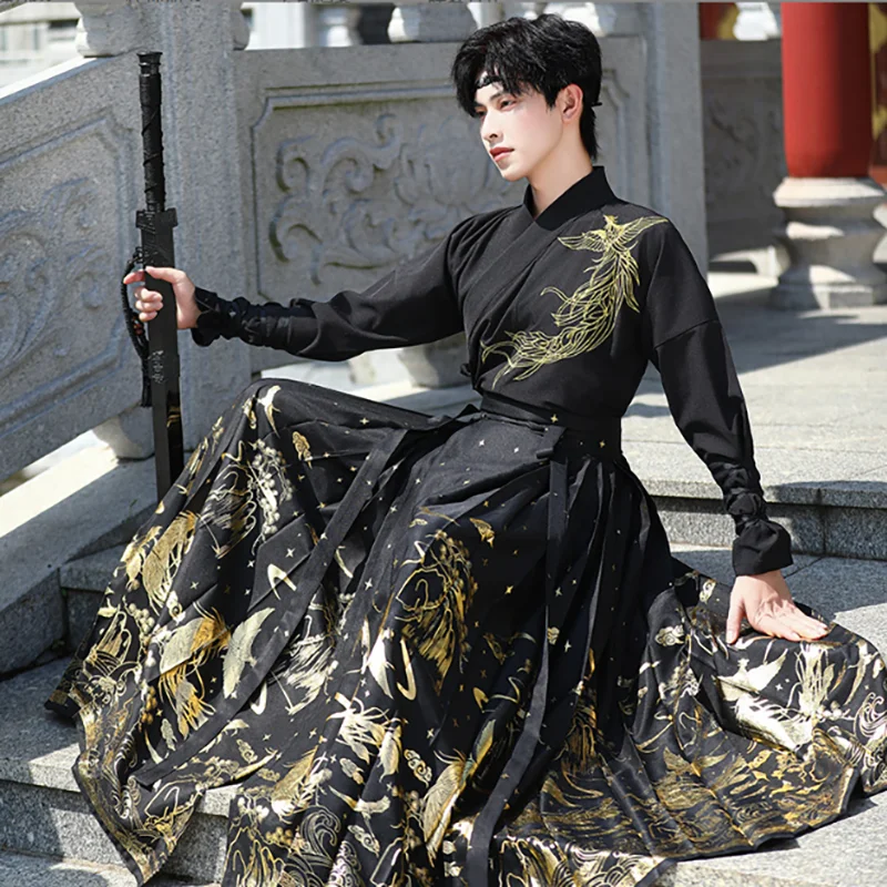 Large Size 5XL Chinese Hanfu Costume Women&Men Carnival Archer Cosplay Costume Horse-faced Skirt 2pcs Sets Plus Size 4XL