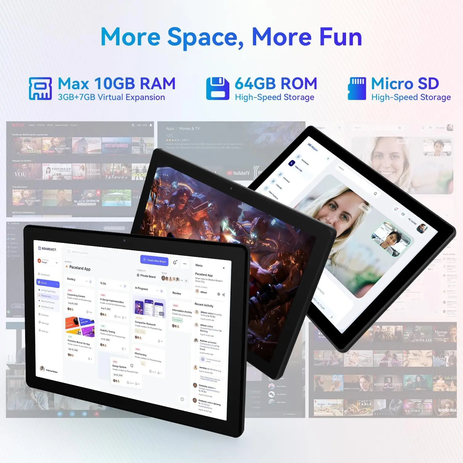 10.1 Inch Android 14 Tablet 12GB RAM 64GB ROM Widevine L1 Compatible IPS HD Screen with Protective Case Stylus Keyboard Mouse