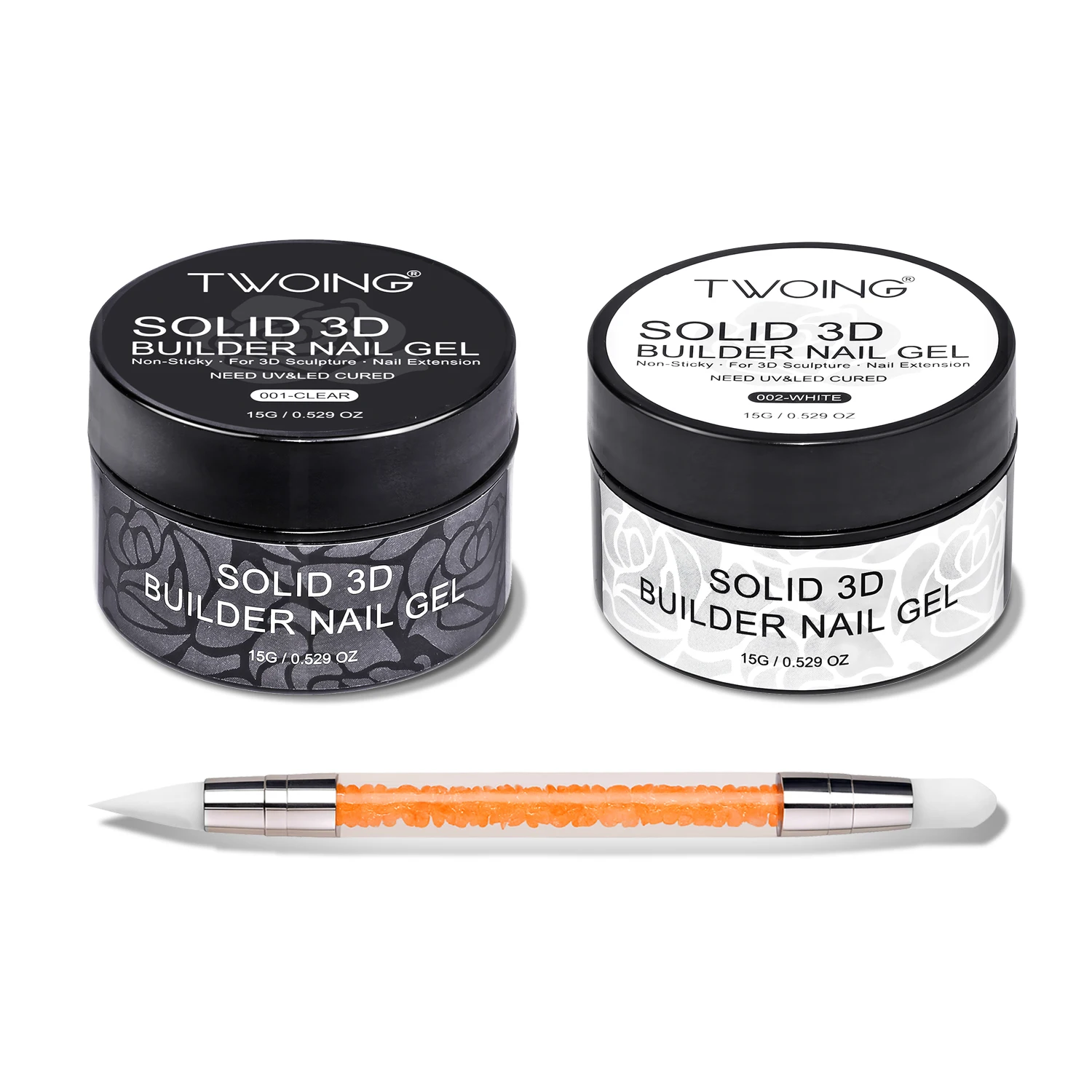 TWOING 15g Helder & Wit Non Stick Hand Extension Gel 3D Vormgeven Beeldhouwen Carving Nail Art Solid Hard Gel voor Fake Nail