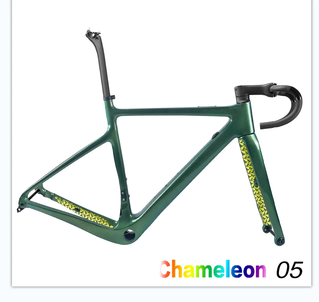 2025 style gravel bike carbon frameset disc cycling frameset T1000 ud glossy grevil+ bicycle frame chameleon color bbright 48-58