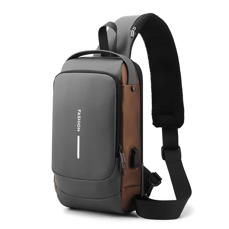 

New Water Resistant Crossbody Chest Bag with USB Charging Port, Men's Sling Shoulder Bag for Daily Commute