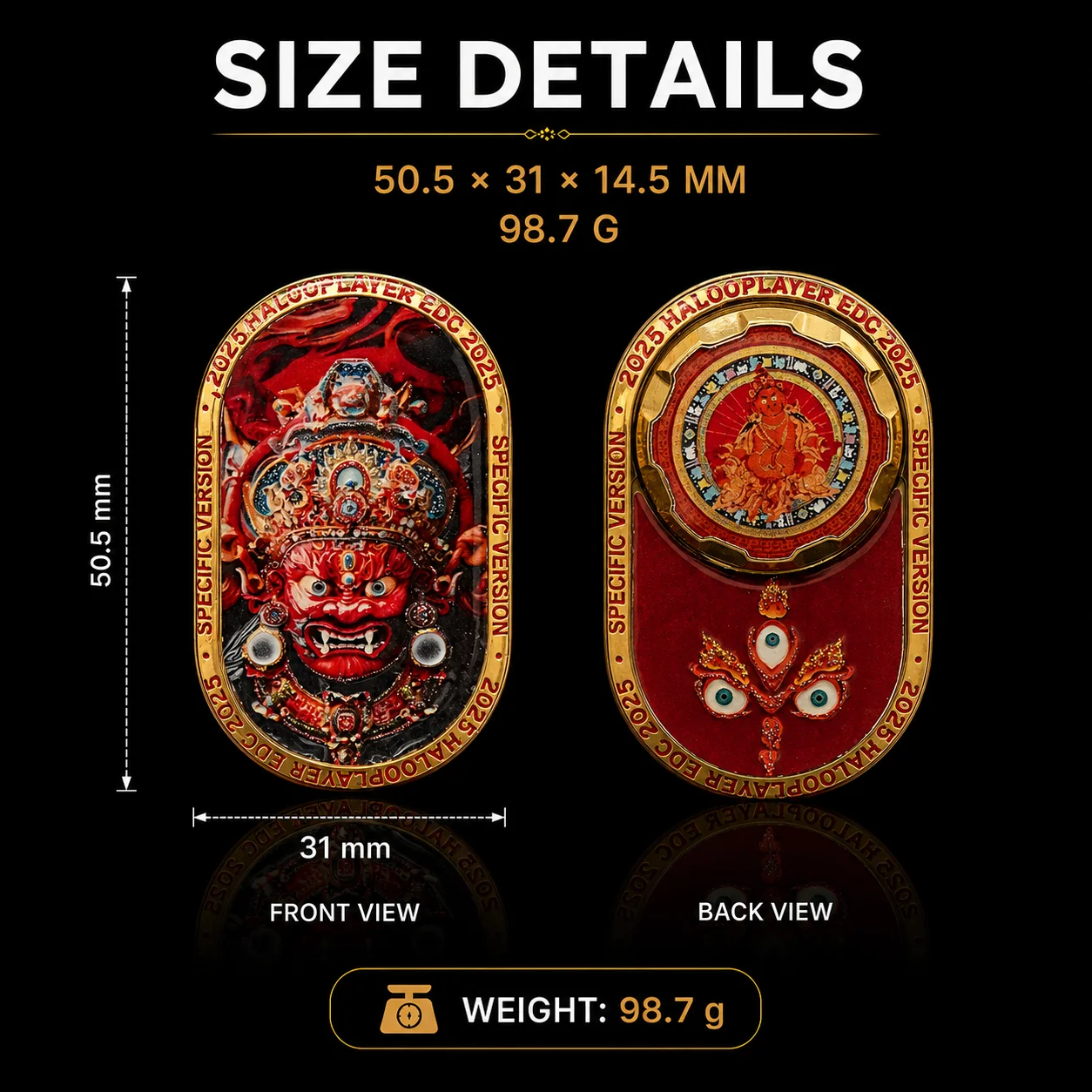 HALOOPLAYER EDC Custom DIY RED JAMBHALA Metal Stainless Steel Finger Spin Premium Toy Push Spin Mechanical Fidget Slider