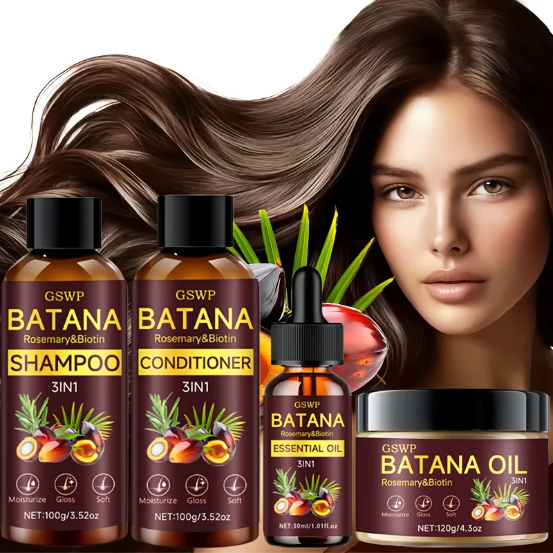 

GSWP Batana Oil Shampoo, Conditioner, Hair Cream, and Hair Oil 4-Piece Set. Gently cleanses, deeply moisturizes.320g+30ml