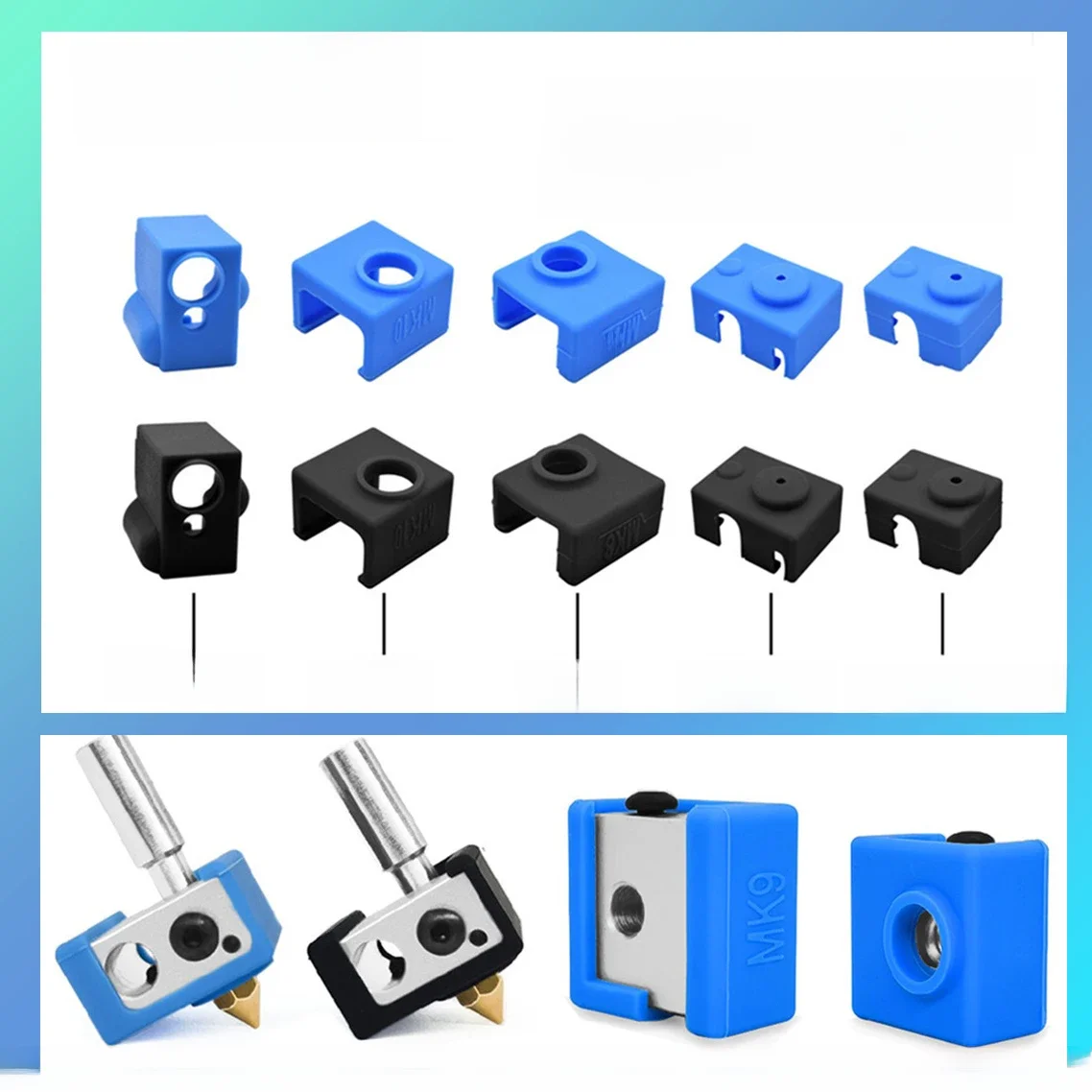 3D drukarki V5/V6 wulkan pokrowiec ochronny silikonowy do skarpet osłona izolacyjna etui na blok grzejny MK8/MK10/MK9 silikonowe z długim rękawem Hot koniec — zdjęcie 2