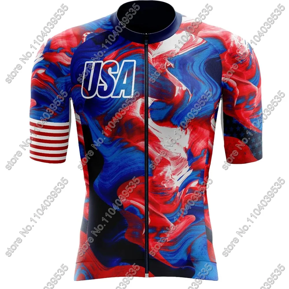 USA Team Cycling Jersey 2024 Set United States Cycling Clothing Men Summer Road Bike Shirts Suit Bicycle Bib Shorts Maillot