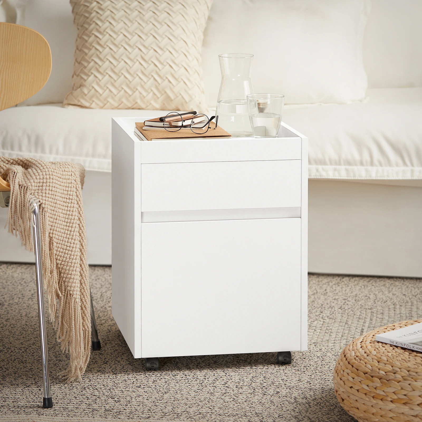 SoBuy FBT121-W contenedor en rollo, carrito de oficina, contenedor de oficina para escritorio, carrito lateral, carritos de archivos, mesita de noche