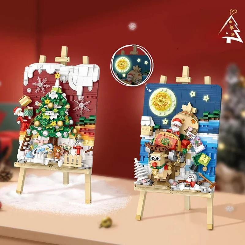Mini blocs de construction, peinture de noël, ornements, bricolage, peintures suspendues pour la maison, jouets en brique assemblés, jouets pour adultes et enfants, cadeaux